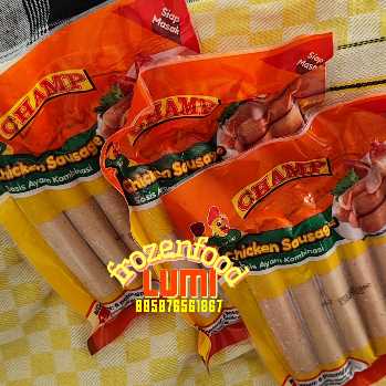 Champ Sosis Ayam 6s 150grJogja Frozen Food Condongcatur Champ Chicken Sausage merupakan sosis ayam yang terbuat dari daging ayam pilihan dengan aroma yang khas dan rasa yang sangat enak.