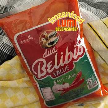 Dua Belibis Saus Cabe 1kgJogja Frozen Food Condongcatur Saus Cabe Dua Belibis terbuat dari bahan berkualitas dan premium. Perpaduan rasa cabai dan bawang dengan konsentrasi yang tinggi menjadikan saus sambal dua belibis terasa lebih istimewa.