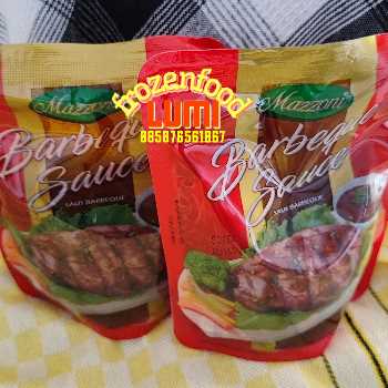 Mazzoni Barbeque Sauce 250grJogja Frozen Food Condongcatur Sangat cocok untuk berbagai jenis masakan oriental, berbahan dasar ayam, sapi, ikan, seafood dan mie. Dapat juga digunakan sebagai saus barbeque untuk melezatkan masakan